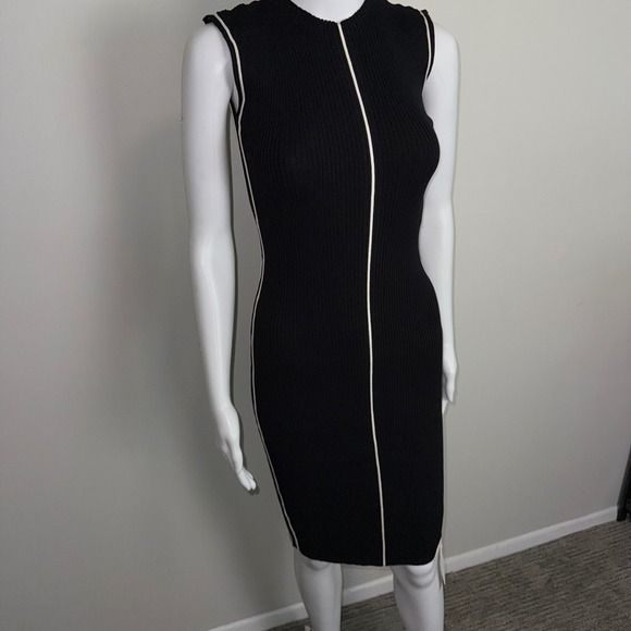 Commense Black Sleeveless Mock‎ Neck Midi Dress with White Trim Detail Size M - Picture 9 of 17